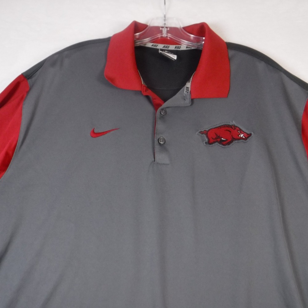 Nike Arkansas Razorbacks Dri-FIT Polo Shirt Mens XXL Grey Red Colorblock NCAA